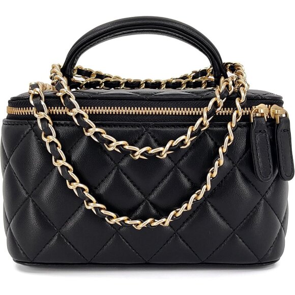 Women's Mini Top Black Leather Quilted Crossbody Handle Shoulder Hand bag - Picture 1 of 8